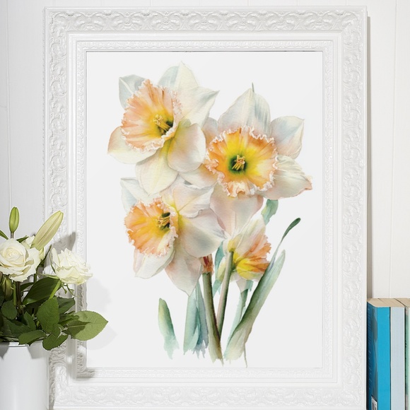 Watercolor Daffodils Flowers Wall Art Illustration Print Poster Unframed - Picture 5 of 6